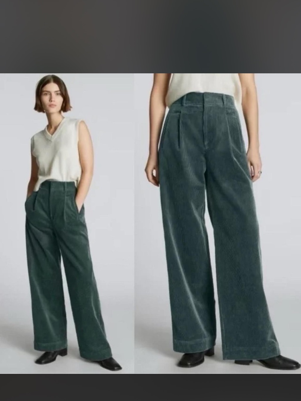 Everlane way high slouch wide leg corduroy trousers 4 forest green